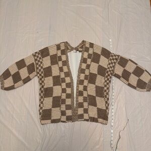 Altar'd State Brown and Cream Checkered Cardigan